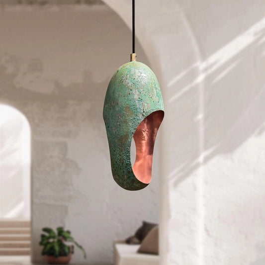 Set of 2 Handmade Green Patina Farmhouse Oval Copper Light