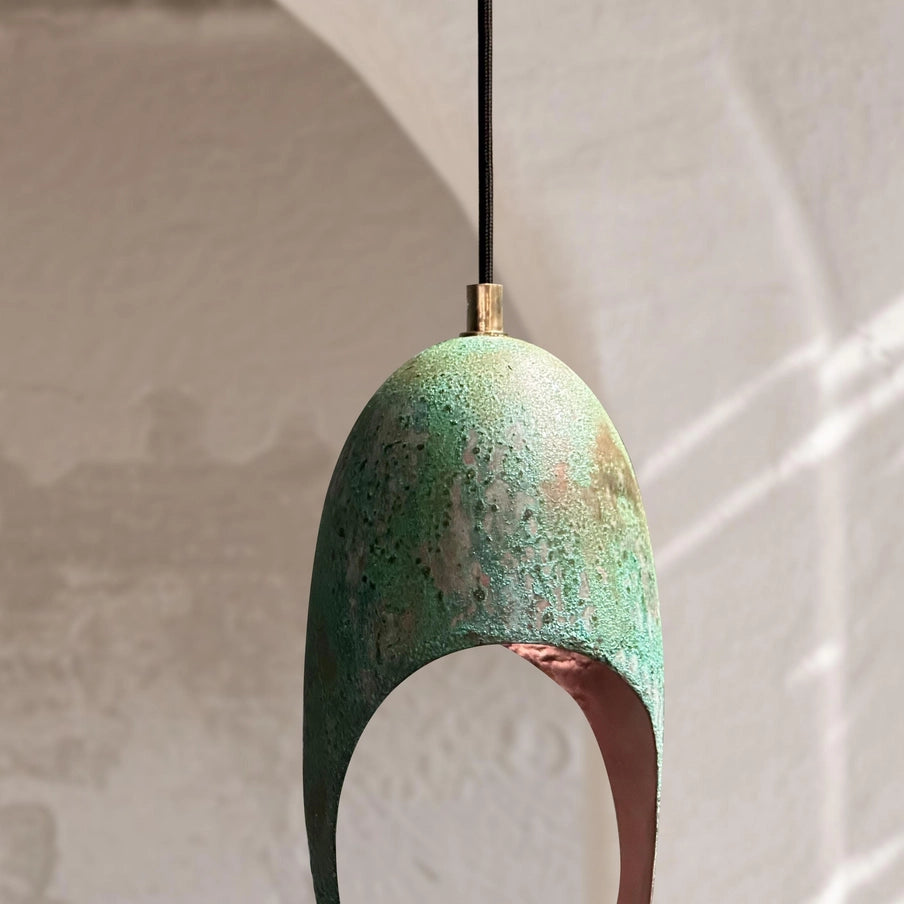 Set of 2 Handmade Green Patina Farmhouse Oval Copper Light