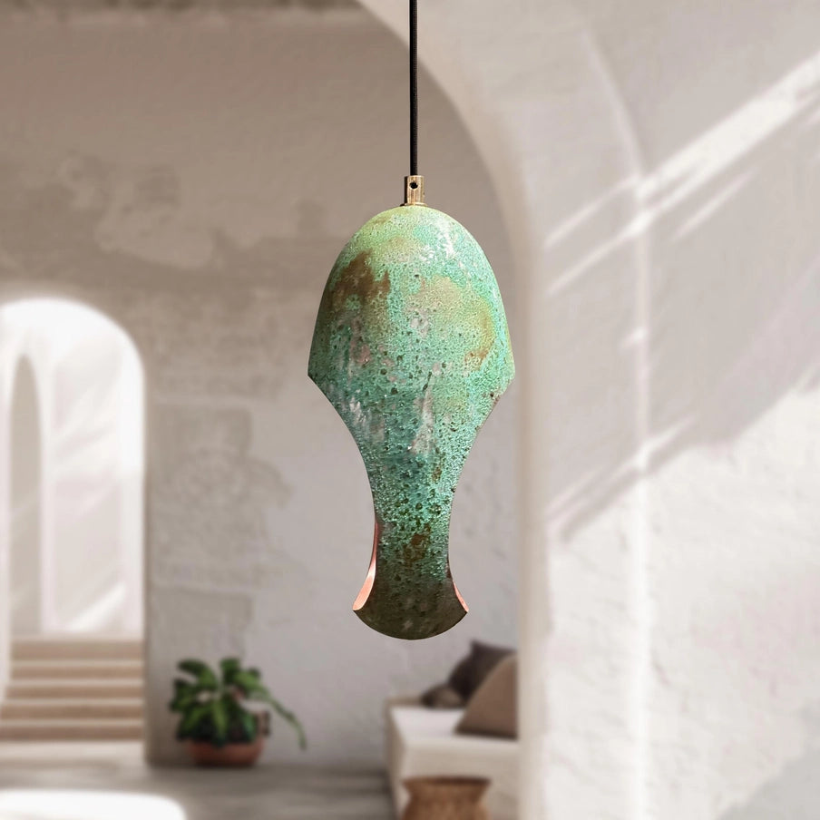 Set of 2 Handmade Green Patina Farmhouse Oval Copper Light