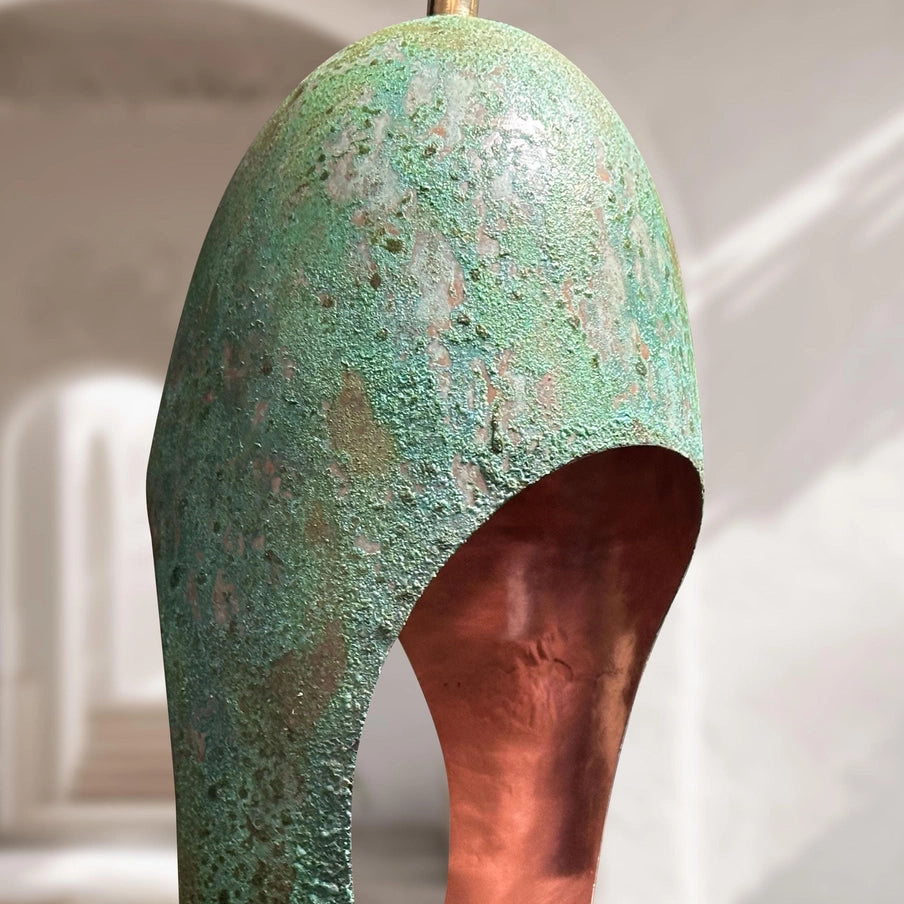 Set of 2 Handmade Green Patina Farmhouse Oval Copper Light