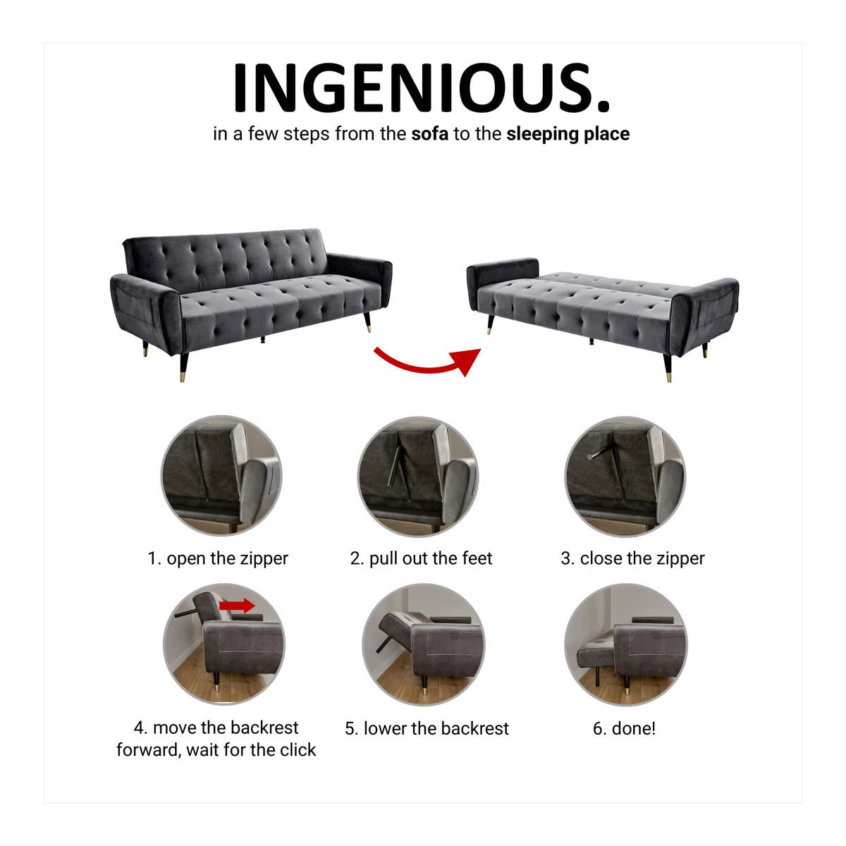 Shiflet 3 Seater Clic Clac Sofa Bed - Horizon and Stone 