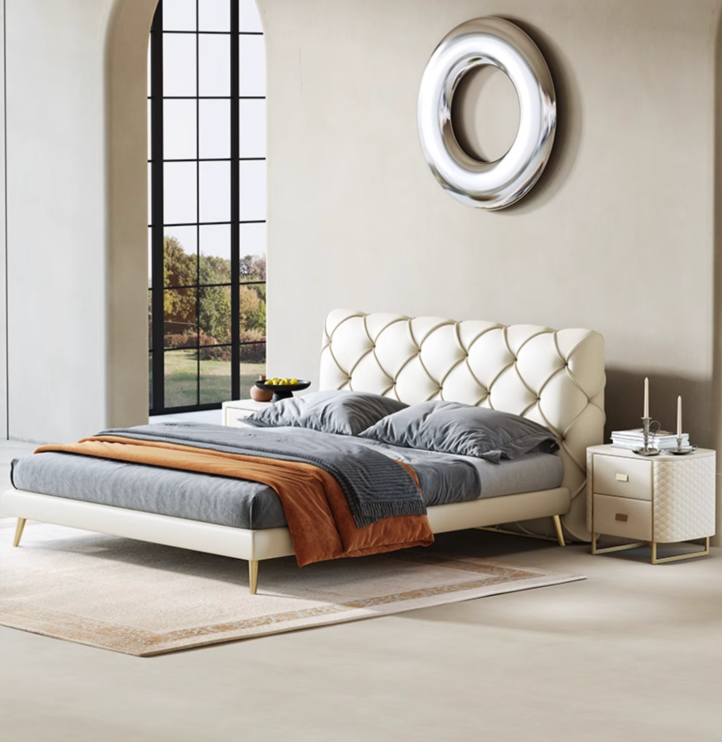 Baal King Size / Super King Size Bed, Leather, With Beside Table - Horizon and Stone 