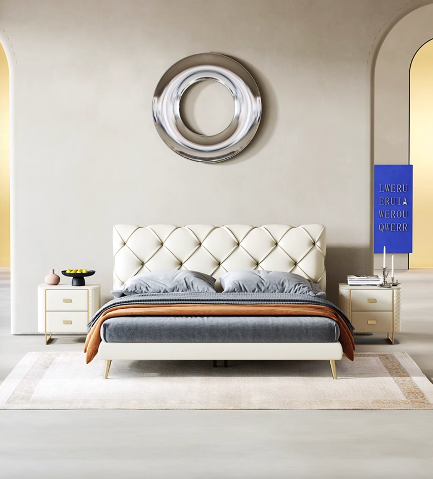 Baal King Size / Super King Size Bed, Leather, With Beside Table - Horizon and Stone 