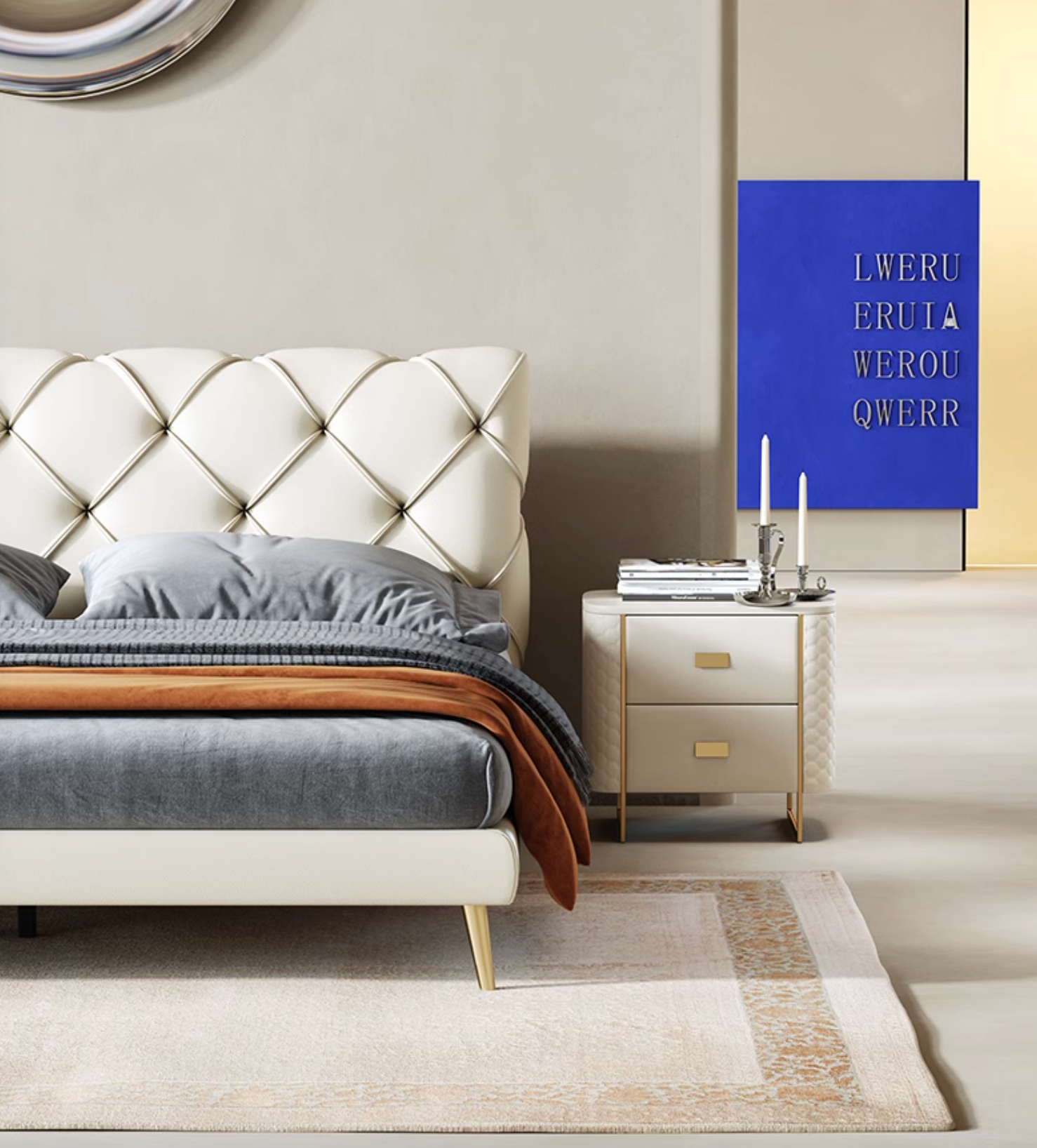 Baal King Size / Super King Size Bed, Leather, With Beside Table - Horizon and Stone 