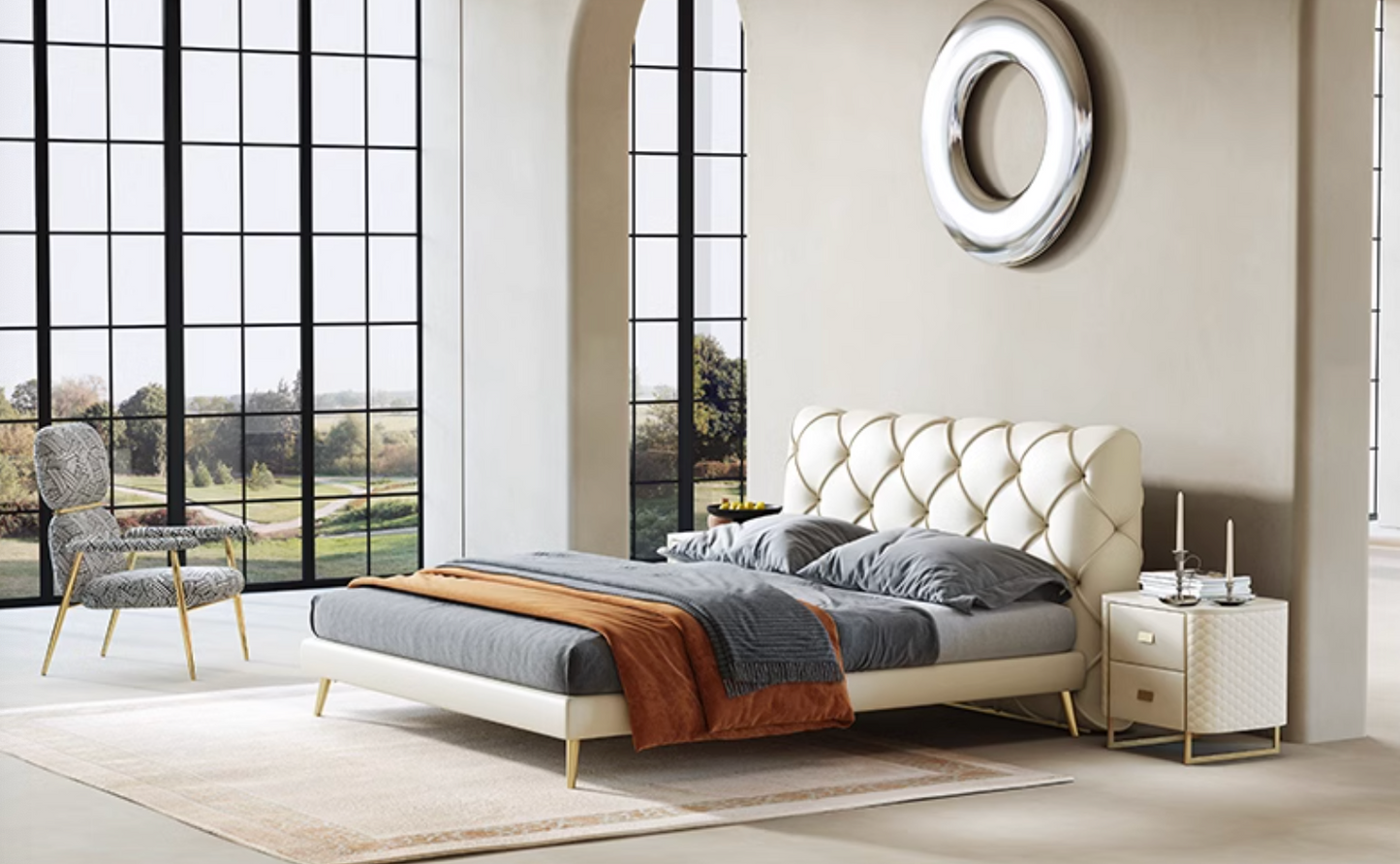 Baal King Size / Super King Size Bed, Leather, With Beside Table - Horizon and Stone 