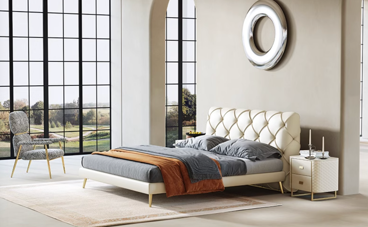 Baal King Size / Super King Size Bed, Leather, With Beside Table - Horizon and Stone 