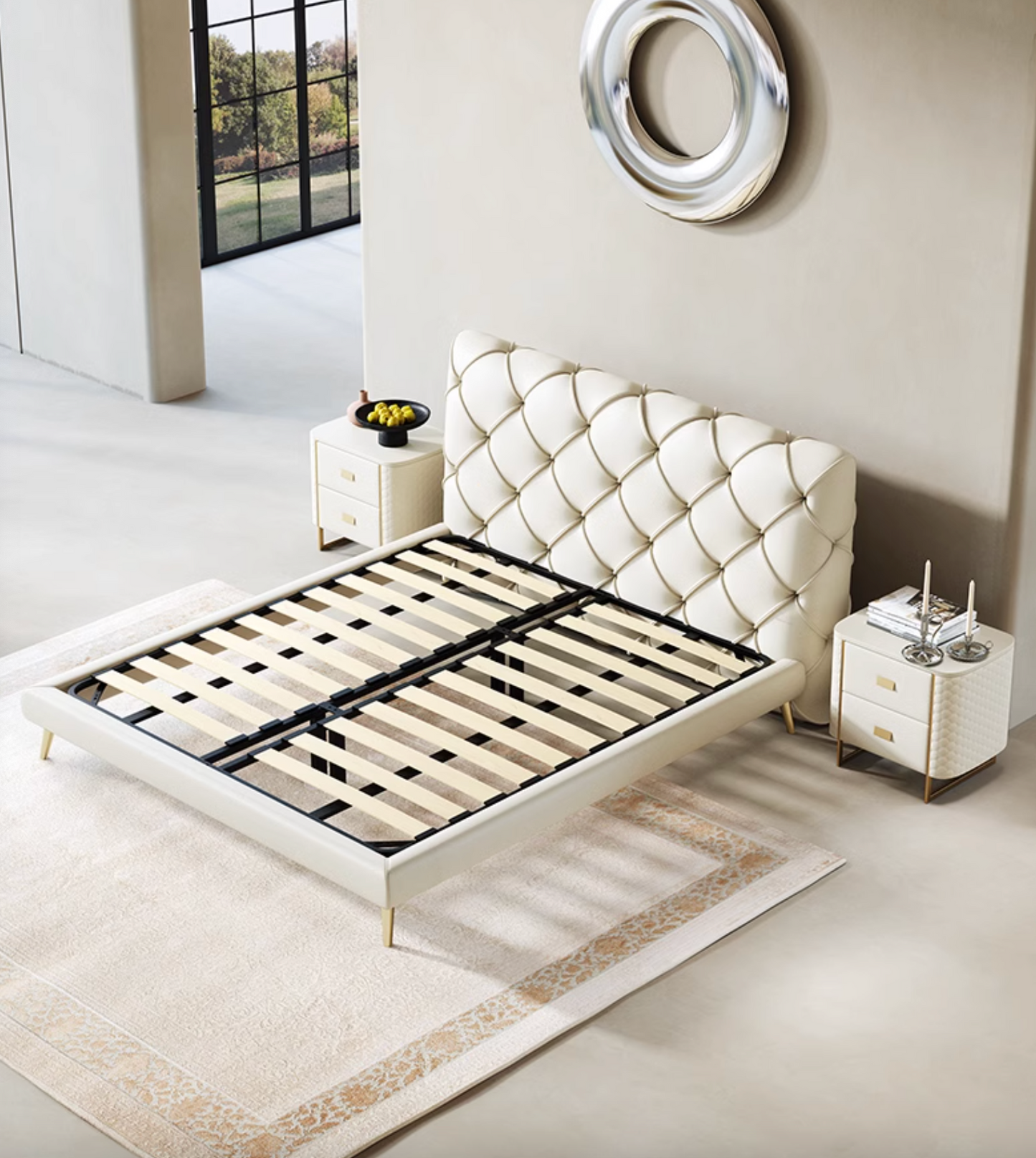 Baal King Size / Super King Size Bed, Leather, With Beside Table - Horizon and Stone 