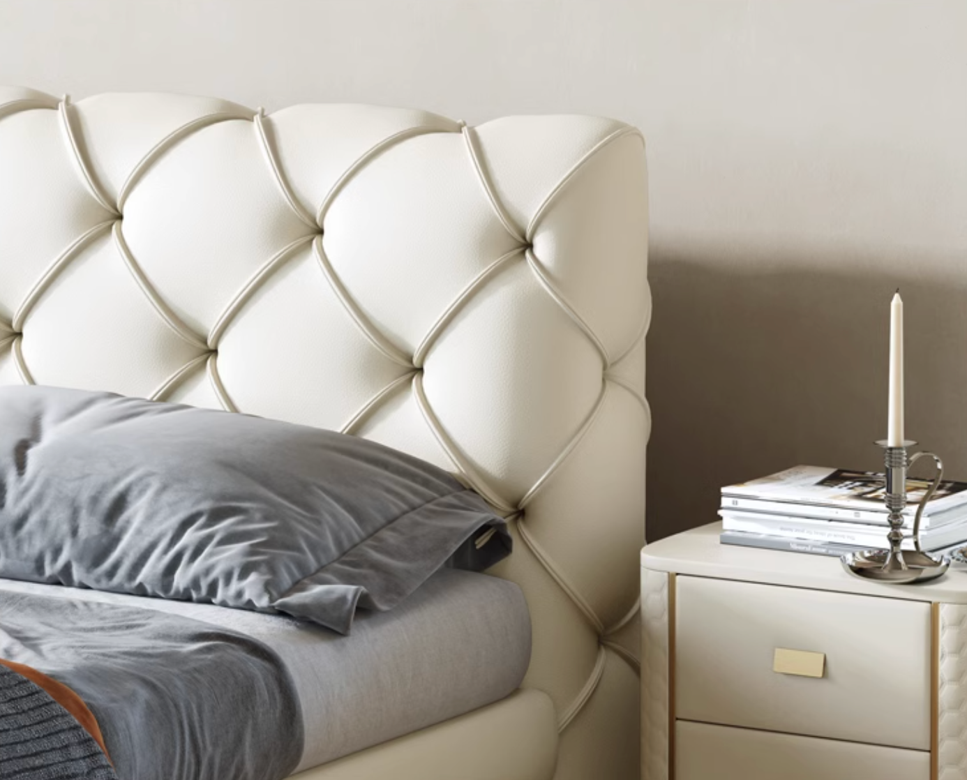 Baal King Size / Super King Size Bed, Leather, With Beside Table - Horizon and Stone 