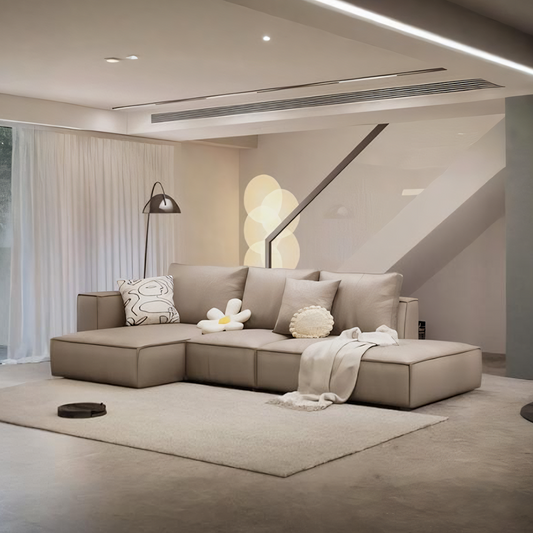 Zora Four Seater Corner Sofa, Real Leather, Beige - Horizon and Stone 