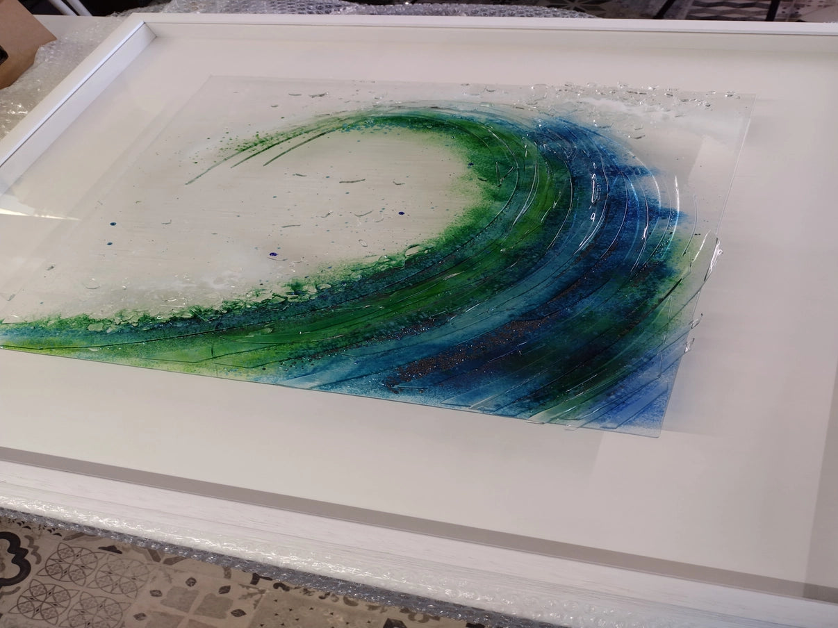 Framed Fused Glass Tsunami Breaking Wave Wall Art (Uk Only) - Horizon and Stone 