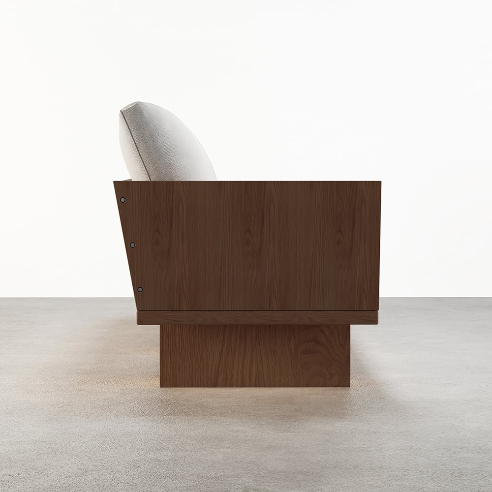 2460mm Walnut Japandi Solid Wood Living Room Sofa 3-Seater Cotton & Linen Upholstery - Horizon and Stone 