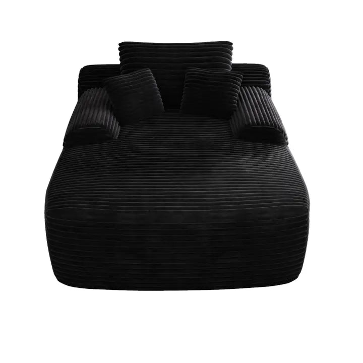 67" Black Corduroy Oversized Chaise Lounge Chair and Toss Pillows - Horizon and Stone 