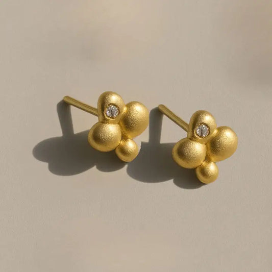 Aurora Circle Studs in 9k Gold with Diamonds - HAND MADE TO ORDER - Horizon and Stone 