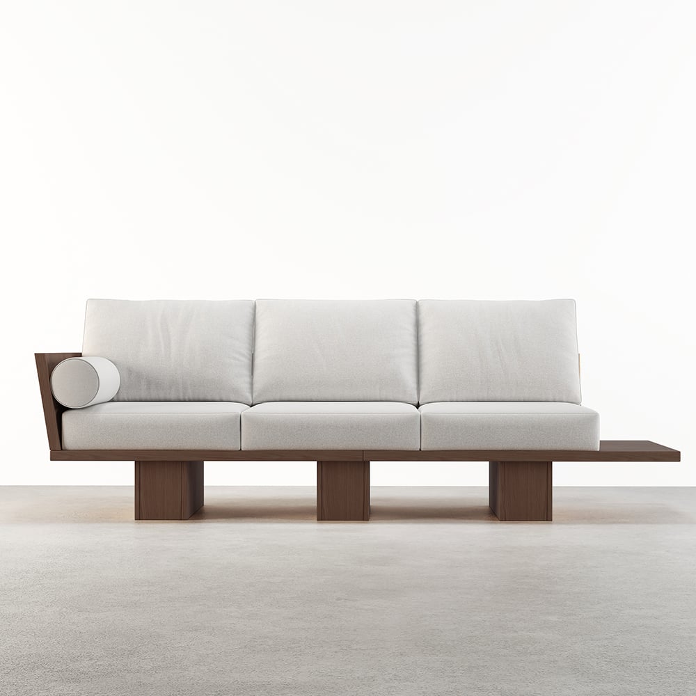 2460mm Walnut Japandi Solid Wood Living Room Sofa 3-Seater Cotton & Linen Upholstery - Horizon and Stone 