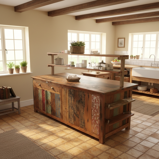 Recycled Teak Wood Centre Display Table 207x97x80cm  LIMITED STOCK - Horizon and Stone 