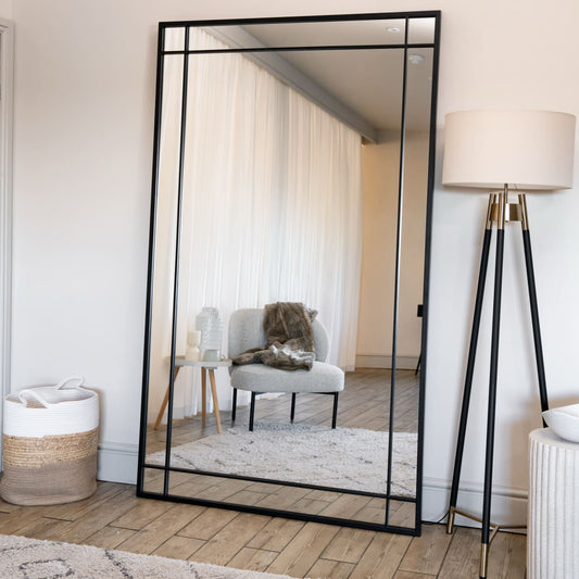 Aimi - Full Length Black Metal Rectangle Window Mirror - 200cm x 120cm - Horizon and Stone 