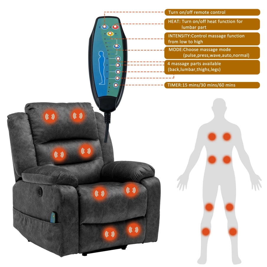 Electric Power Lift Recliner Chair with Massage Function - Horizon and Stone 