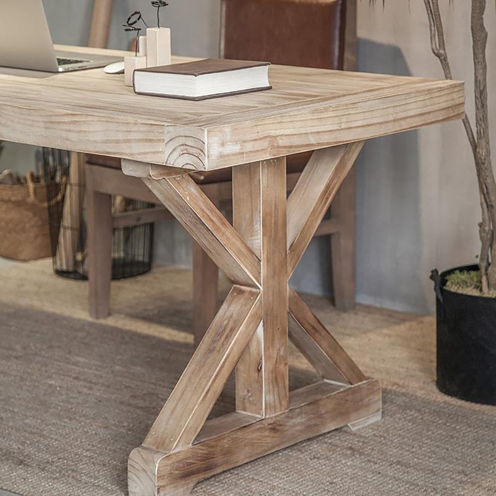 Vintage Style Rectangular Pine wood Farmhouse Desk in Natural (1500mm) - Horizon and Stone 