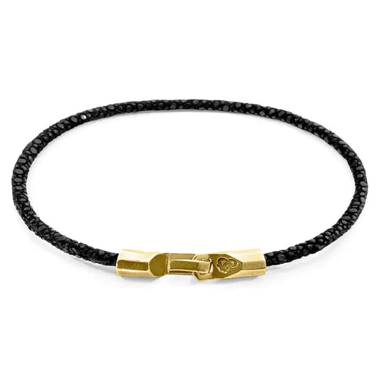 Raven Black Talbot 9ct Yellow Gold and Stingray Leather Bracelet  MEDIUM 21CM - Horizon and Stone 