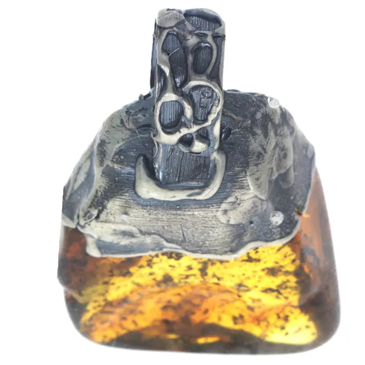 Sterling Silver & Genuine Cognac Baltic Amber Exlusive Unique Pendant