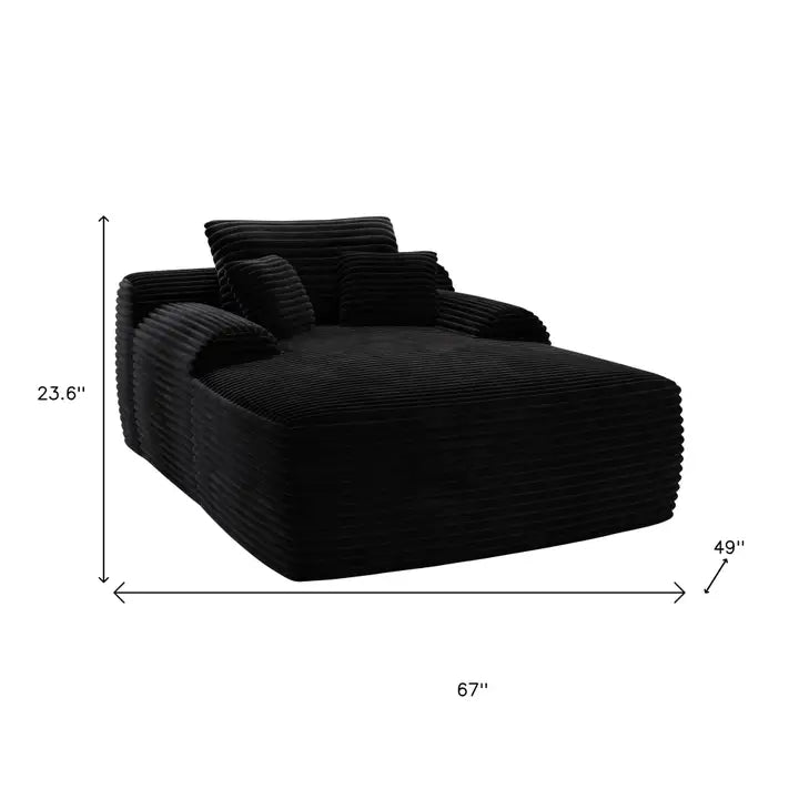 67" Black Corduroy Oversized Chaise Lounge Chair and Toss Pillows - Horizon and Stone 