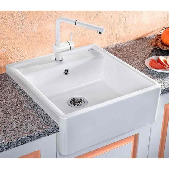 Blanco PANOR 60 1 Bowl Ceramic Inset Kitchen Sink - Chrystal White Glossy - Horizon and Stone 