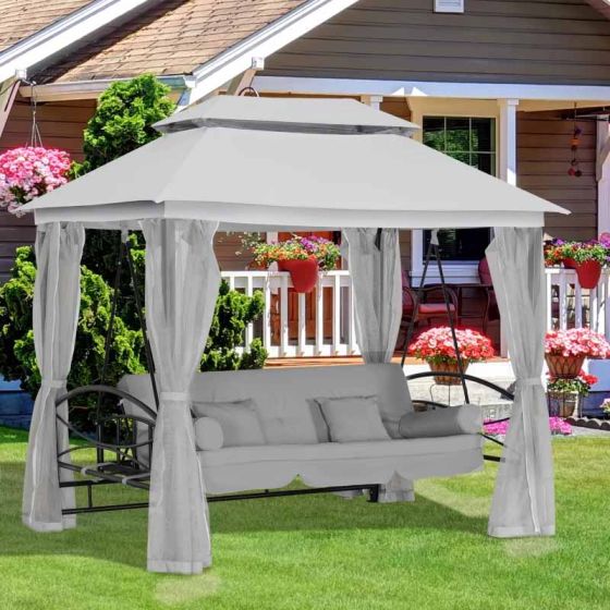 Outsunny Convertible Swing Chair with Gazebo - Light Grey - Horizon and Stone 