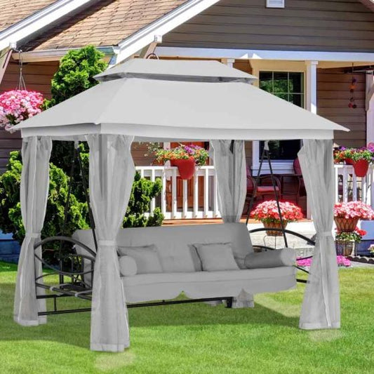 Outsunny Convertible Swing Chair with Gazebo - Light Grey - Horizon and Stone 