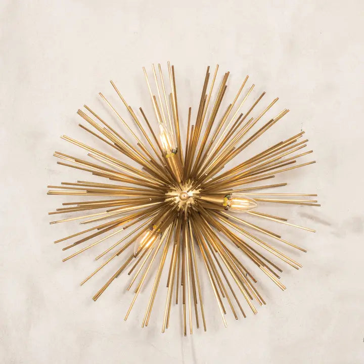 Modern Brass Sun Wall Lamp, Art Deco Handmade Design   POLISHED NICKEL
