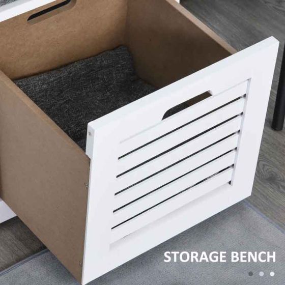 HOMCOM 3 Slatted Drawers Shoe Storage Bench - White - Horizon and Stone 