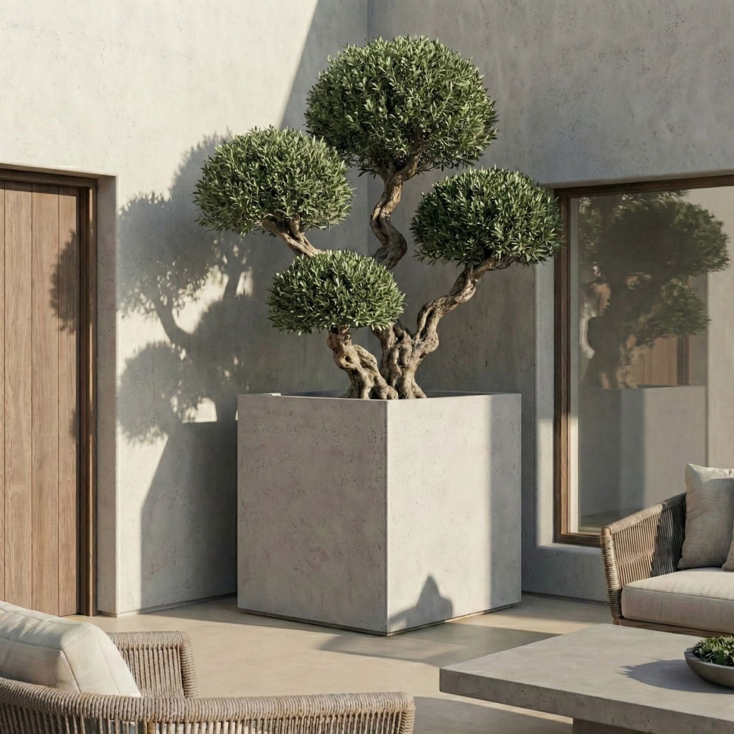 Cubrosa | White Mist – 100cm XXL Square Concrete Planter – 782L Large Outdoor Plant Pot - Horizon and Stone 