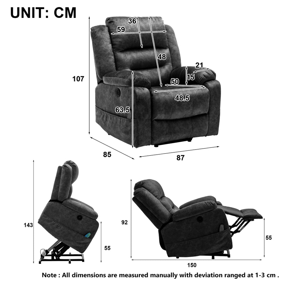 Electric Power Lift Recliner Chair with Massage Function - Horizon and Stone 