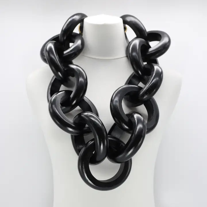 Hand Crafted Wooden Ring Chain Statement Necklace