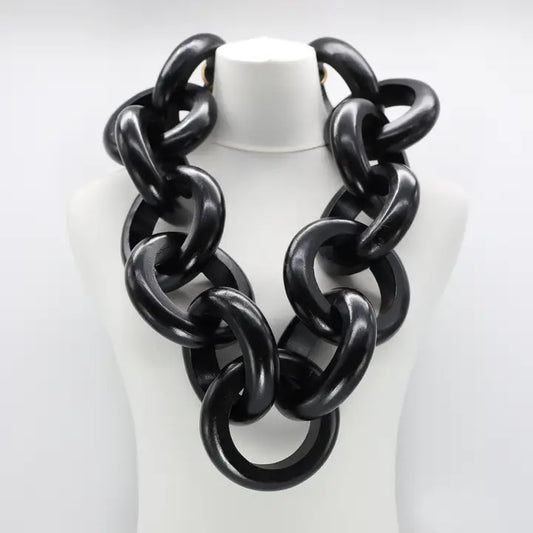 Hand Crafted Wooden Ring Chain Statement Necklace