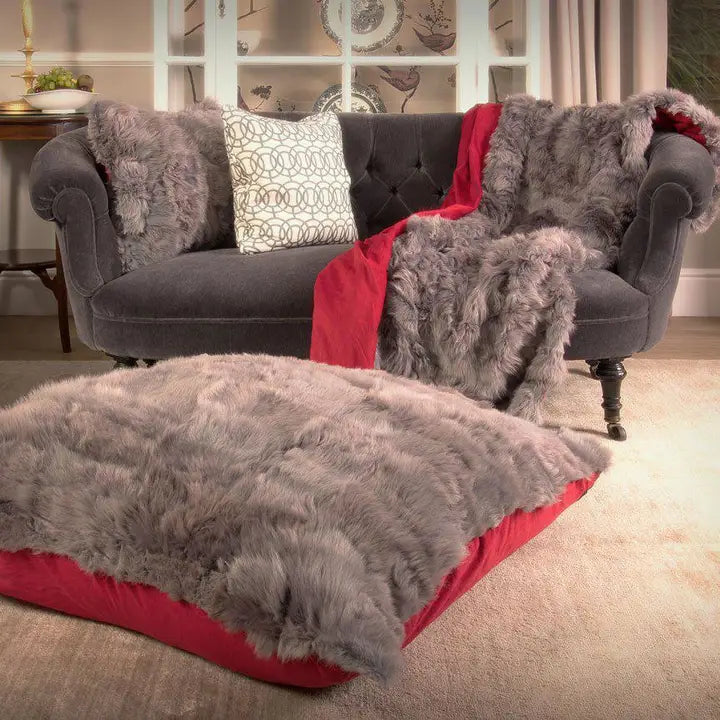 Small Shearling Grey & Cherry Red Baby Cord 100cm X 180cm