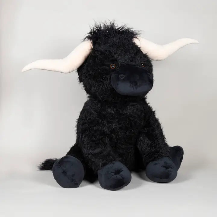 Huge Huge Black Longhorn Cow Plush Baby Toy Stuffed Cow - Horizon and Stone 