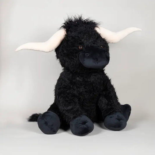 Huge Huge Black Longhorn Cow Plush Baby Toy Stuffed Cow - Horizon and Stone 