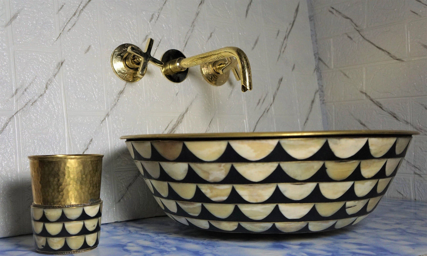 Brass Resin Bathroom Sink , Black and White - Horizon and Stone 