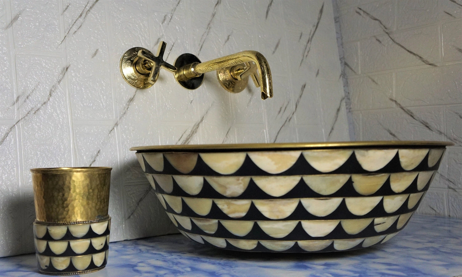 Brass Resin Bathroom Sink , Black and White - Horizon and Stone 