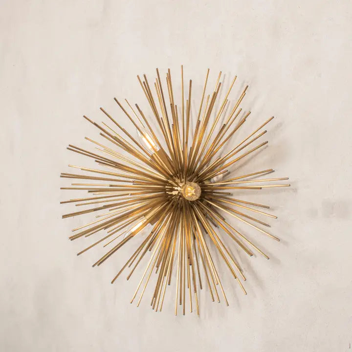 Modern Brass Sun Wall Lamp, Art Deco Handmade Design   POLISHED NICKEL