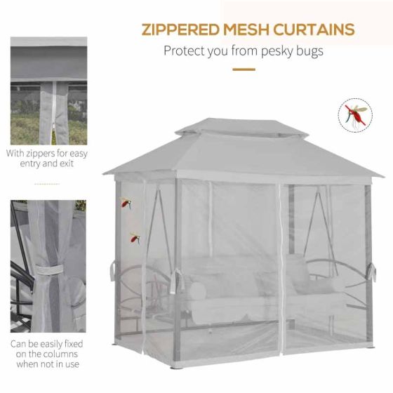 Outsunny Convertible Swing Chair with Gazebo - Light Grey - Horizon and Stone 