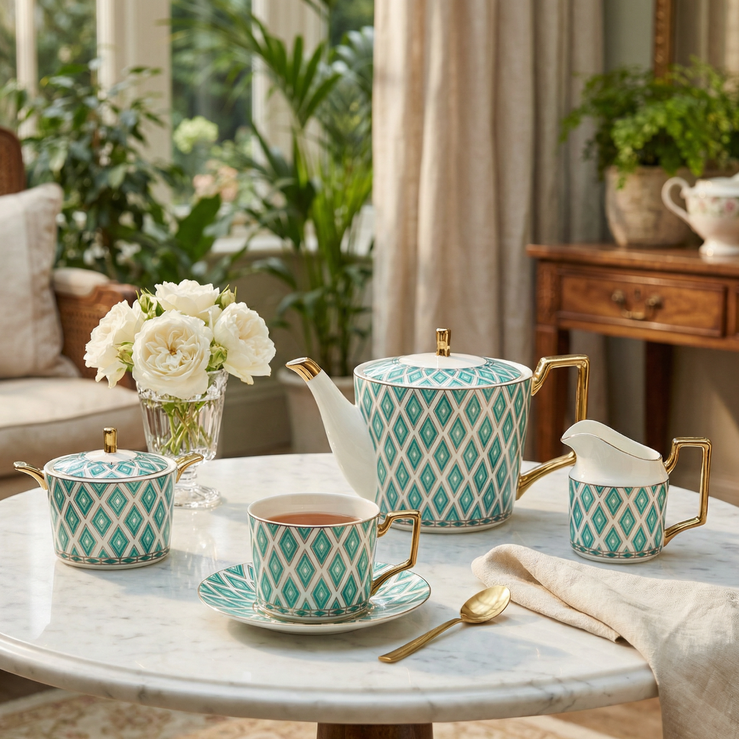 The Edwardian Emerald Diamant Bone China Tea Set - Horizon and Stone 