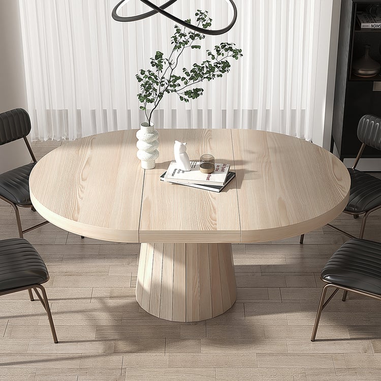 Oval & Round Dining Table Extendable Table Pedestal 6-Seater Japandi Walnut - AVAILABLE IN 5 COLOURS - Horizon and Stone 