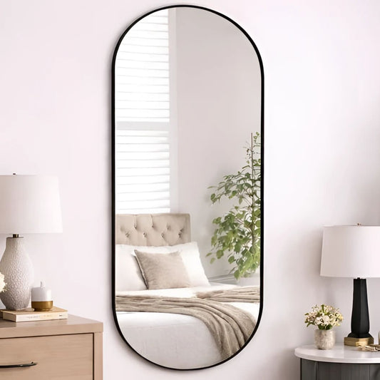 Emi - Full Length Black Metal Runway Oval Mirror - 150cm x 60cm - Horizon and Stone 