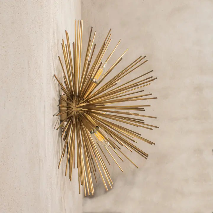 Modern Brass Sun Wall Lamp, Art Deco Handmade Design   POLISHED NICKEL