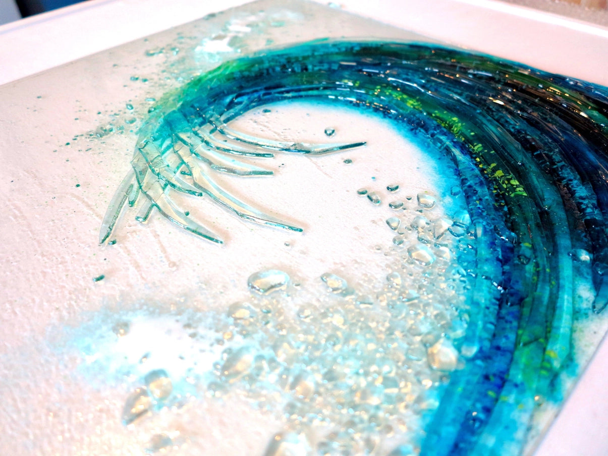 Framed Fused Glass Tsunami Breaking Wave Wall Art (Uk Only) - Horizon and Stone 