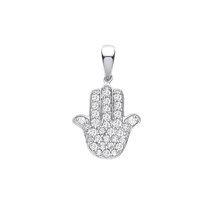 Fine Diamond 9ct Solid White Gold Hamsa Pendant - Horizon and Stone 