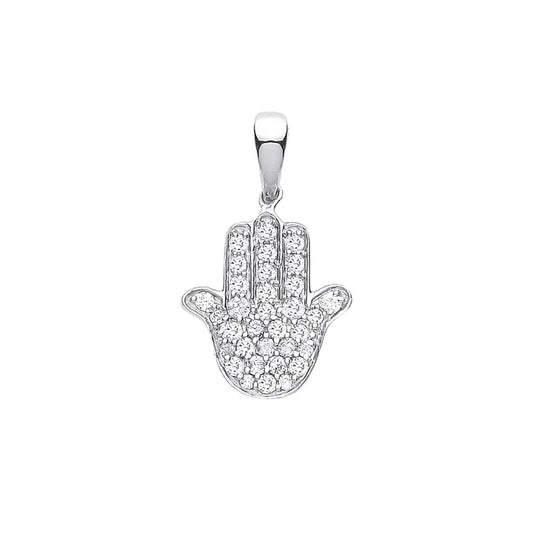 Fine Diamond 9ct Solid White Gold Hamsa Pendant - Horizon and Stone 