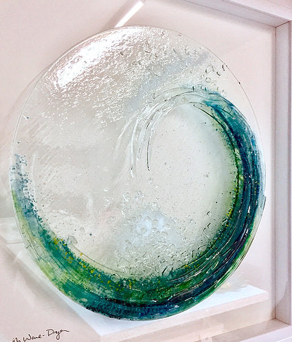 Framed Fused Glass Large Tidal Wave (Round) Wall Art - Horizon and Stone 