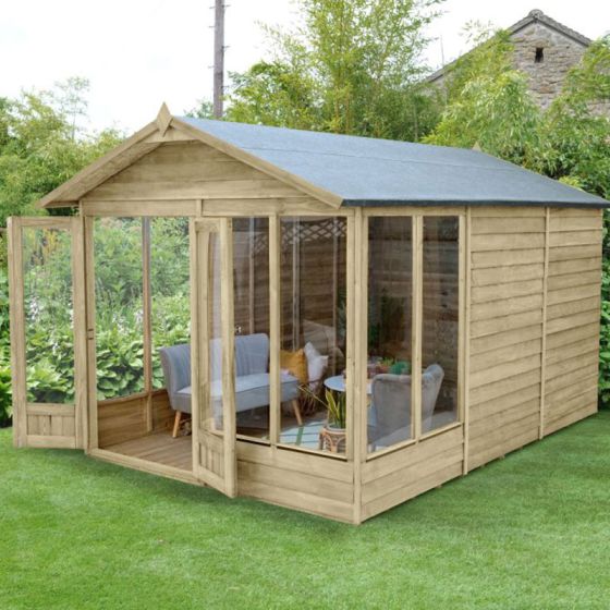 Forest 4LIFE Apex Summerhouse 8x12 - Double Door - 6 Windows - Natural - Horizon and Stone 